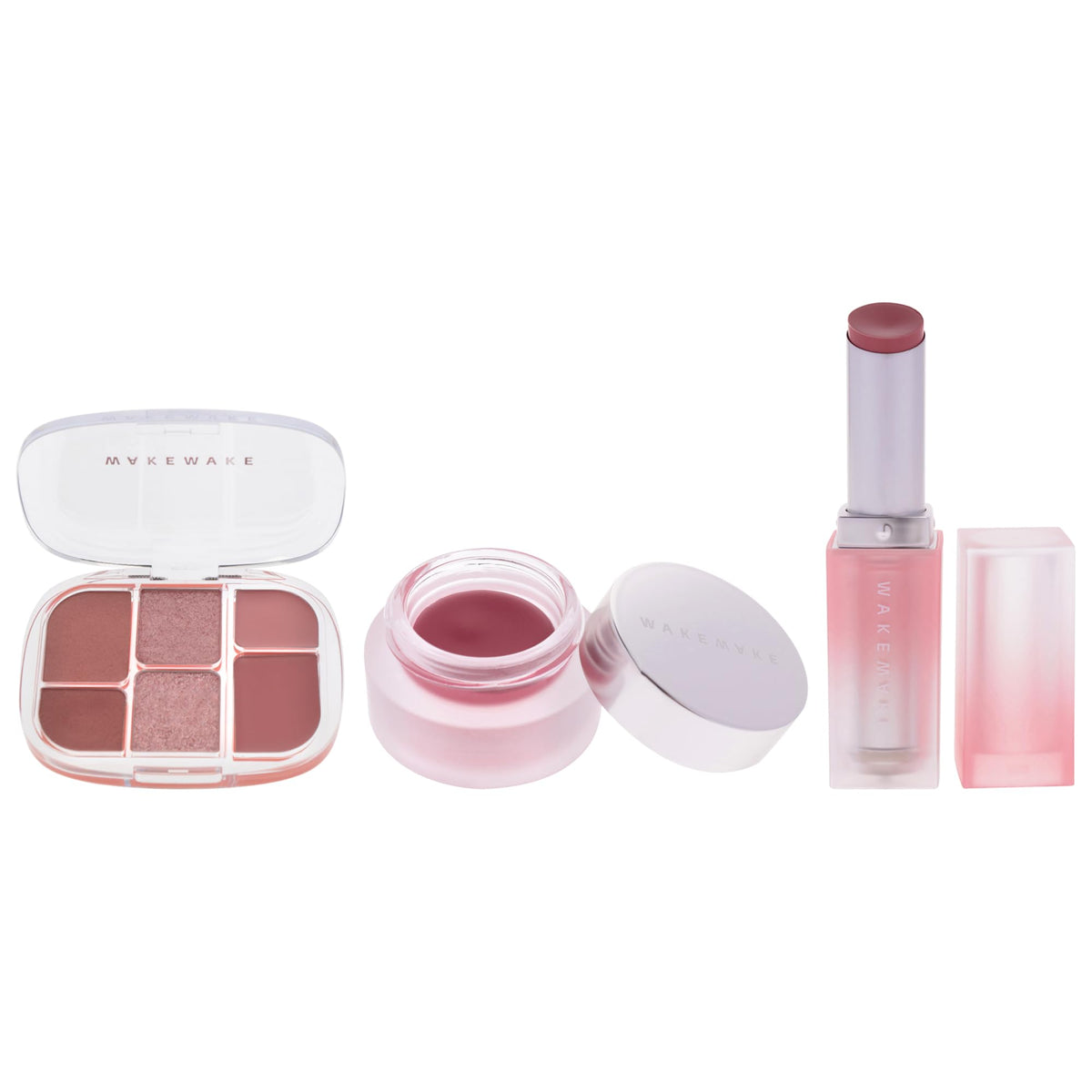 Wakemake Kit by Wakemake for Women - 3 Pc Kit 0.22oz Makeup - 02 Lasy Rose, 0.15oz Makeup - 06 Raw Pink, 0.12oz Lipstick - 01 Humming