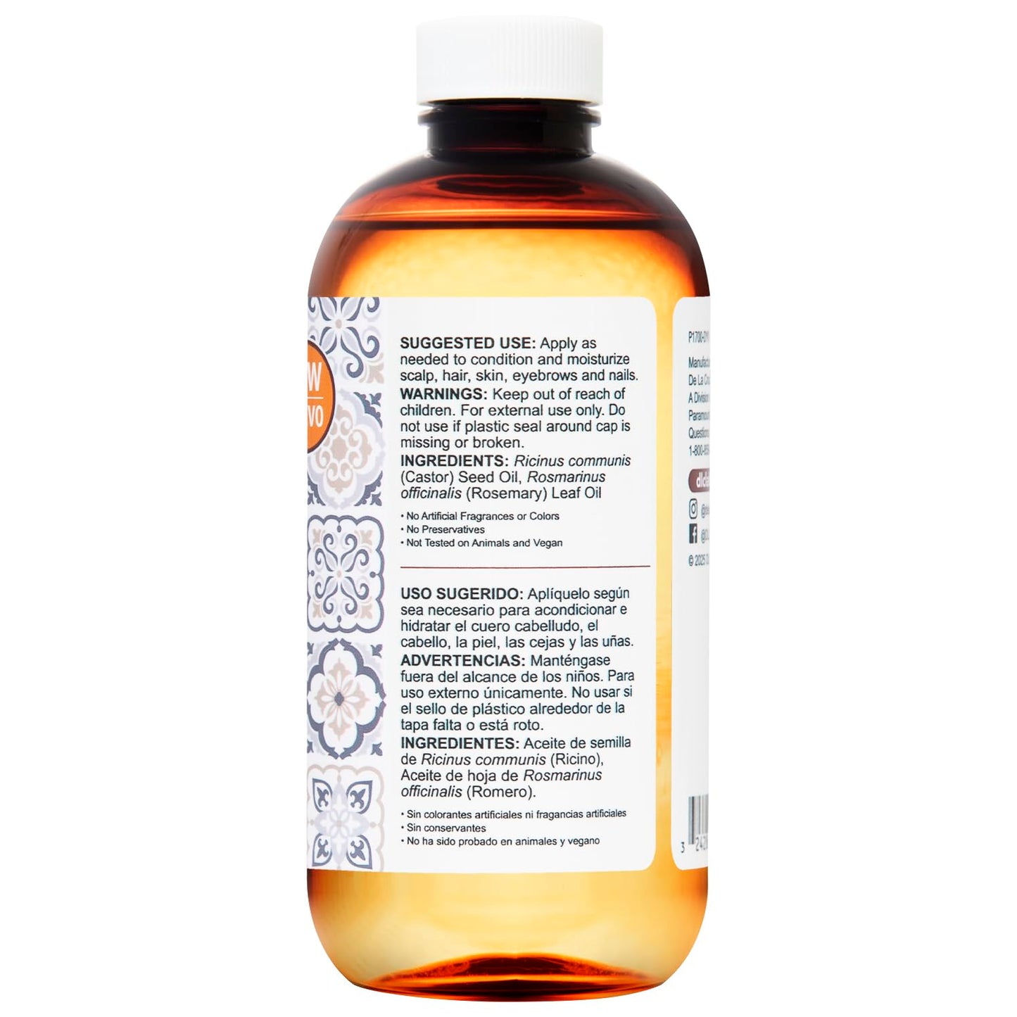 De La Cruz® Castor Infused with Rosemary Essential Oil, Hair and Skin Oil Blend 8 FL. OZ. (236 mL) Beauty & Personal Care De La Cruz