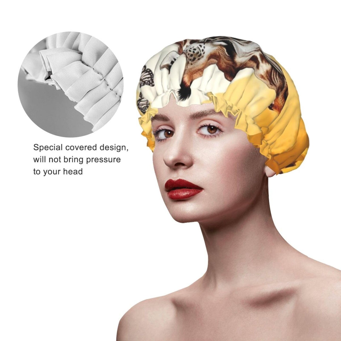 Giraffe and sunflower Shower Cap for Women Men Large Reusable Shower Bonnet Double-Layer Waterproof Bath Caps Elastic Band Hair Hat for All Beauty and Personal Care BWLHJKE
