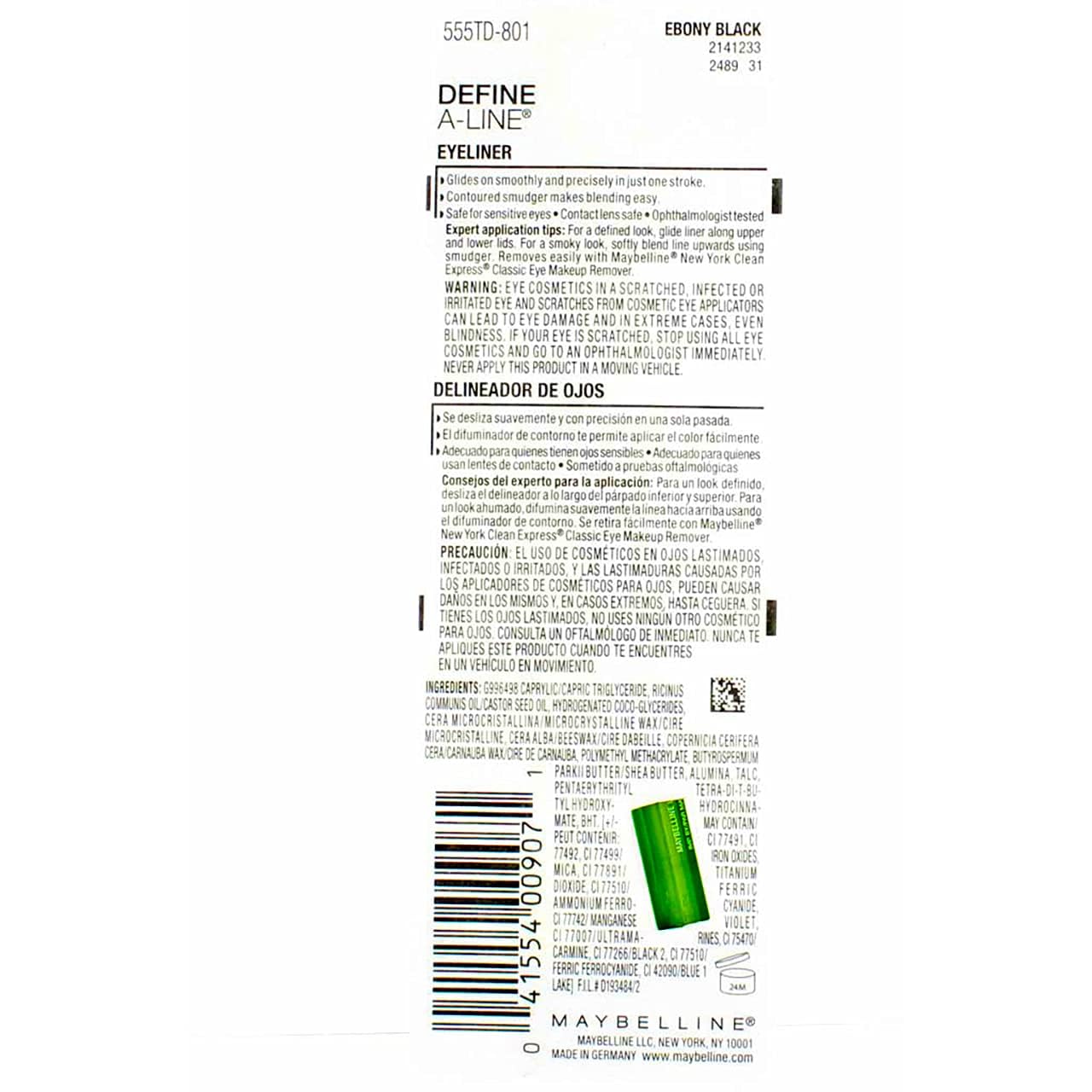 Maybelline Define-A-Line Eyeliner - 801 Ebony Black Beauty & Personal Care MAYBELLINE