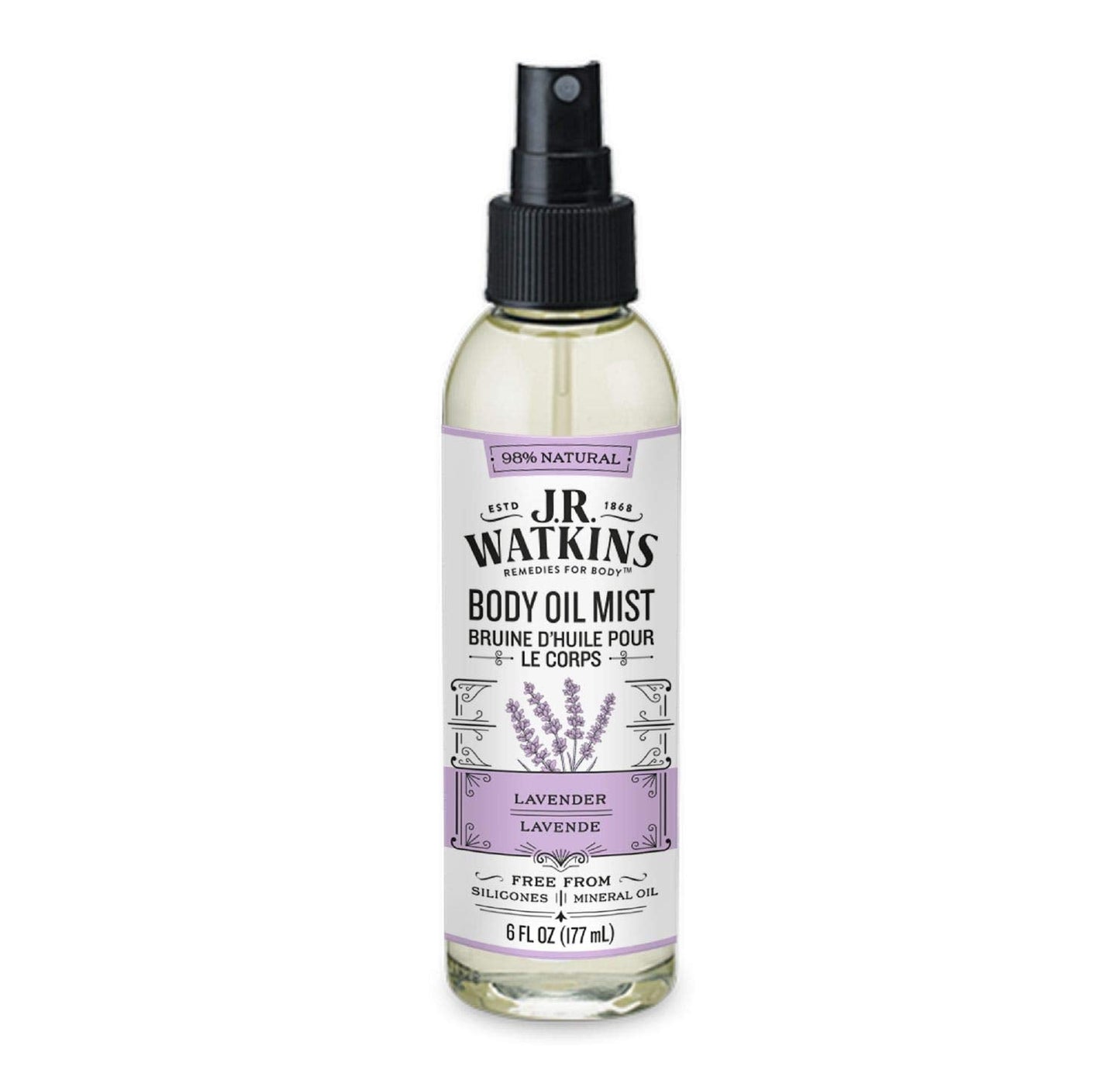 J.R. Watkins Natural Hydrating Body Oil Mist, Moisturizing Body Oil Spray for Glowing Skin, and Cruelty-Free, Lavender, 6 fl oz, Single Beauty & Personal Care J.R. Watkins