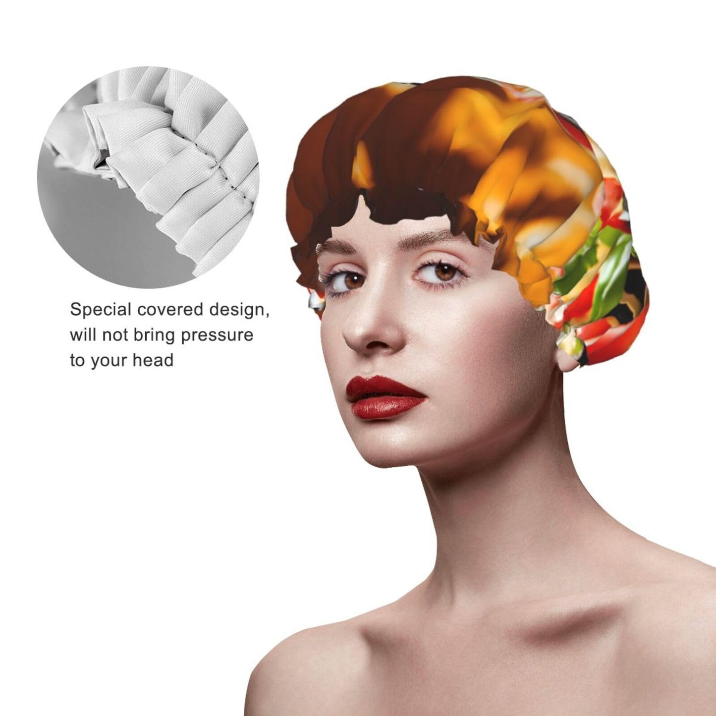 Large Pizza Printed Double Layer Lined Shower Cap,Shower Caps For Women Reusable Beauty and Personal Care BEIVGOXL