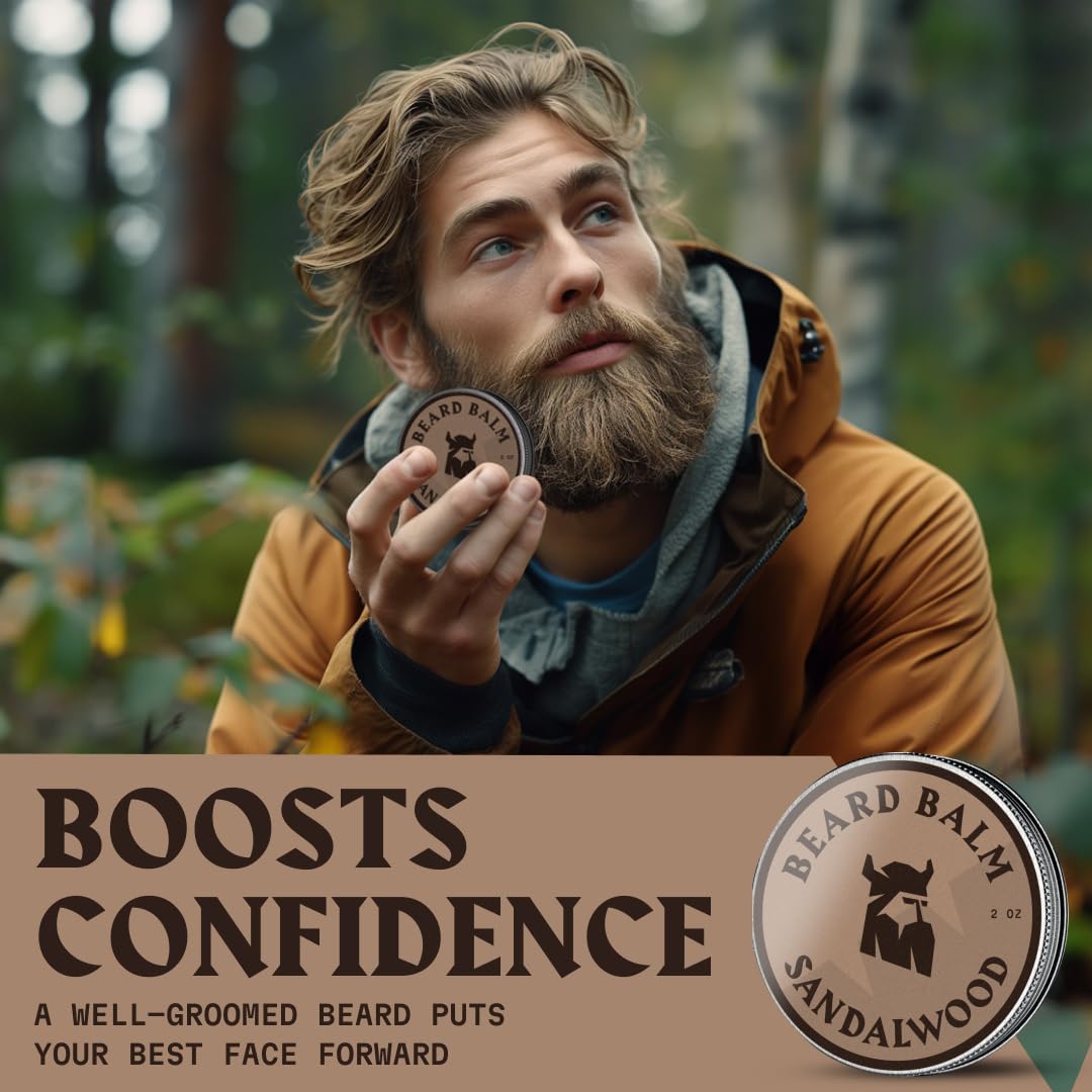 Striking Viking Beard Balm for Men - Sandalwood Scent, 2 Ounces - Leave in Beard Conditioner & Styling Balm - Made with Naturally Derived Argan Beauty & Personal Care Striking Viking