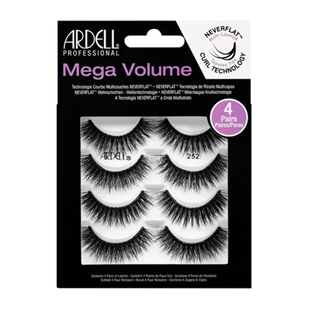 Ardell Mega Volume Lash 252 - Wispy Full Volume Strip Lashes with Lightweight Comfortable Band, Reusable Glam False Eyelashes, 4 Pairs