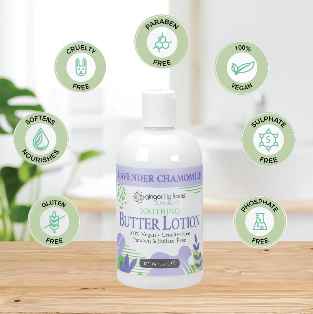 Ginger Lily Farms Botanicals Soothing Butter Lotion for Dry Skin, 100% Vegan & Cruelty-Free, Lavender Chamomile Scent, 12 Fl Oz (Pack of 6) Beauty & Personal Care Ginger Lily Farms