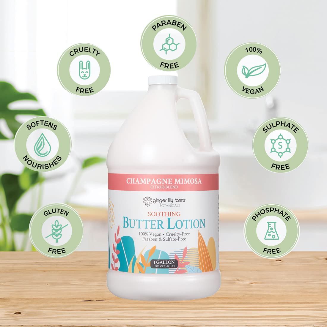 Ginger Lily Farms Botanicals Soothing Butter Lotion for Dry Skin, Champagne Mimosa, 100% Vegan & Cruelty-Free, Citrus Blend Scent, 1 Gallon (128 fl Beauty & Personal Care Ginger Lily Farms