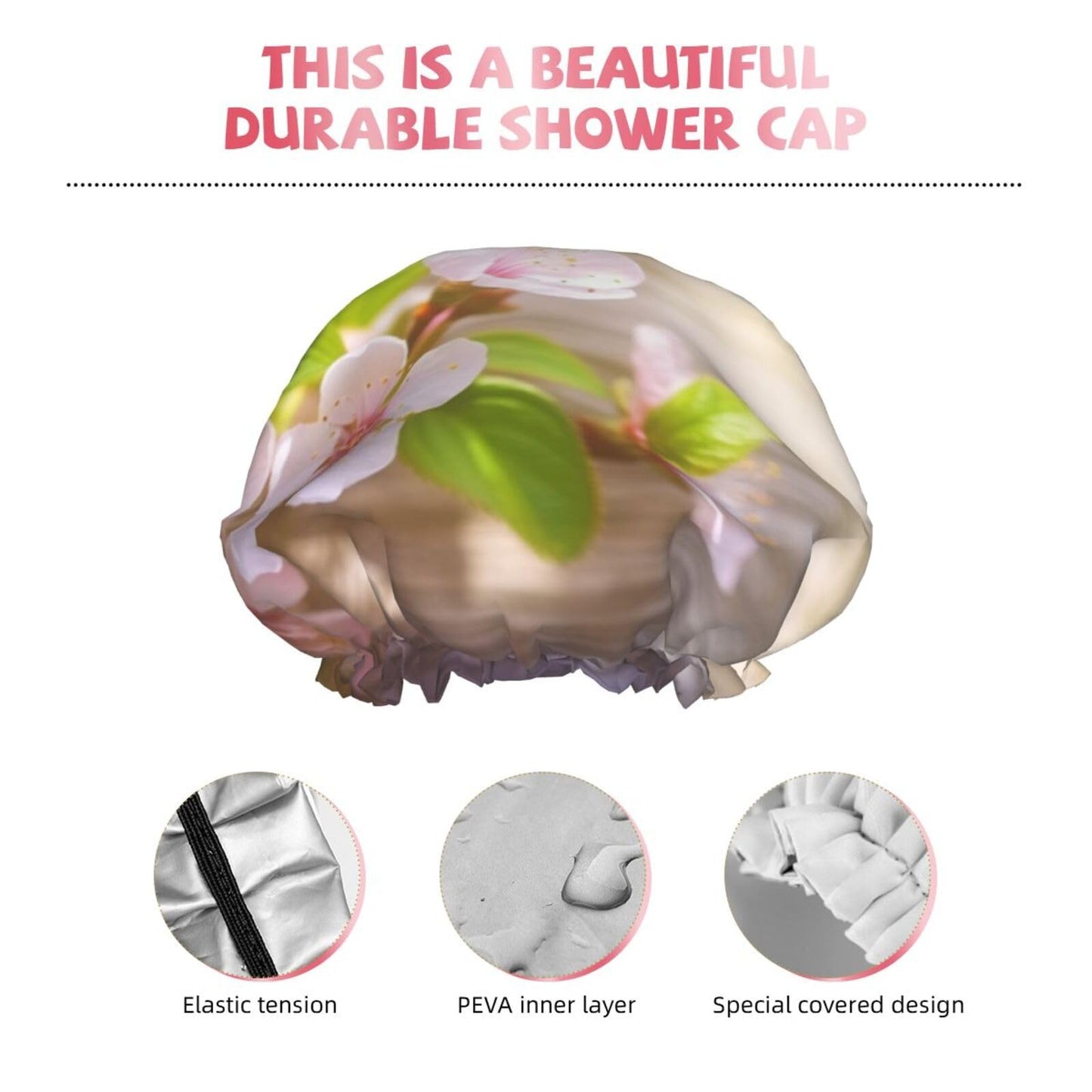 Spring and Flower Shower Cap for Women Men Large Reusable Shower Bonnet Double-Layer Waterproof Bath Caps Elastic Band Hair Hat for All Hairstyles Beauty and Personal Care BWLHJKE