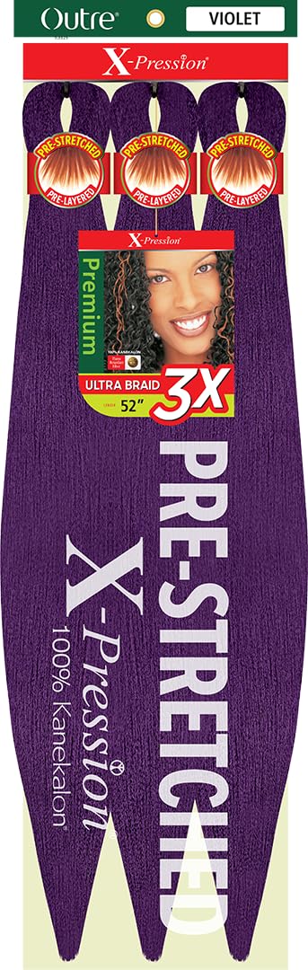 Outre X-Pression Braid - Pre Stretched Braid 52" 3X (3 Pack, VIOLET)