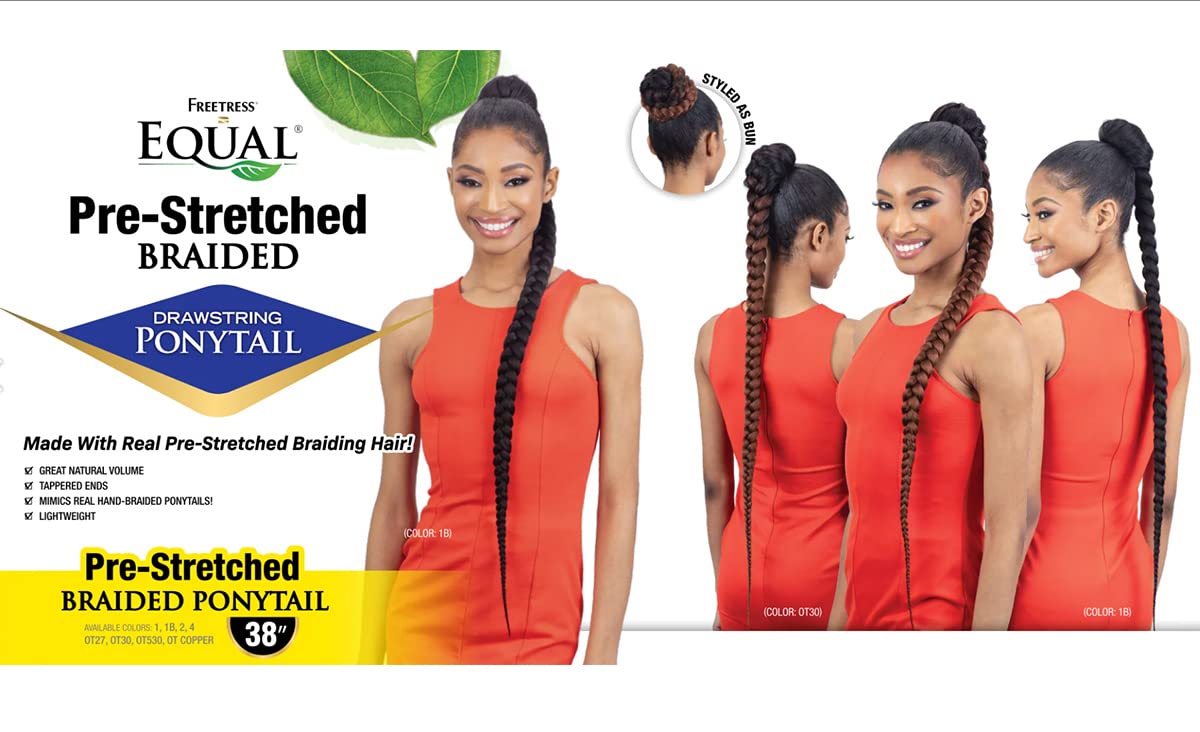 FreeTress Equal Weave Drawstring Ponytail Pre-Stretched Braided Ponytail 38" (2)