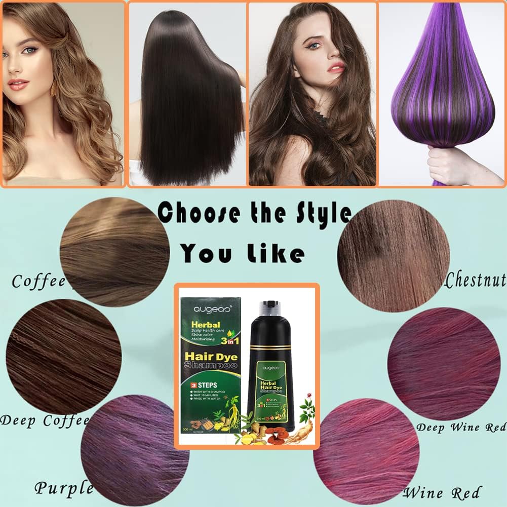 AUGEAS 500ML Black Hair Color Shampoo - Permanent, Organic Herbal 3 IN 1 Natural Fast Hair Dye for Men and Women to Cover Grey/White Hair (WINE RED) Beauty & Personal Care Maani Essence