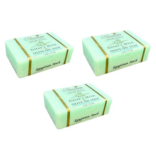 Grecian Goats Milk & Olive Oil Soap Bar 3-pack Egyptian Musk Scent: Handmade, All-Natural, Soap for Dry & Sensitive Skin, Anti-Aging, pH-Balanced Beauty & Personal Care The Grecian Soap Company