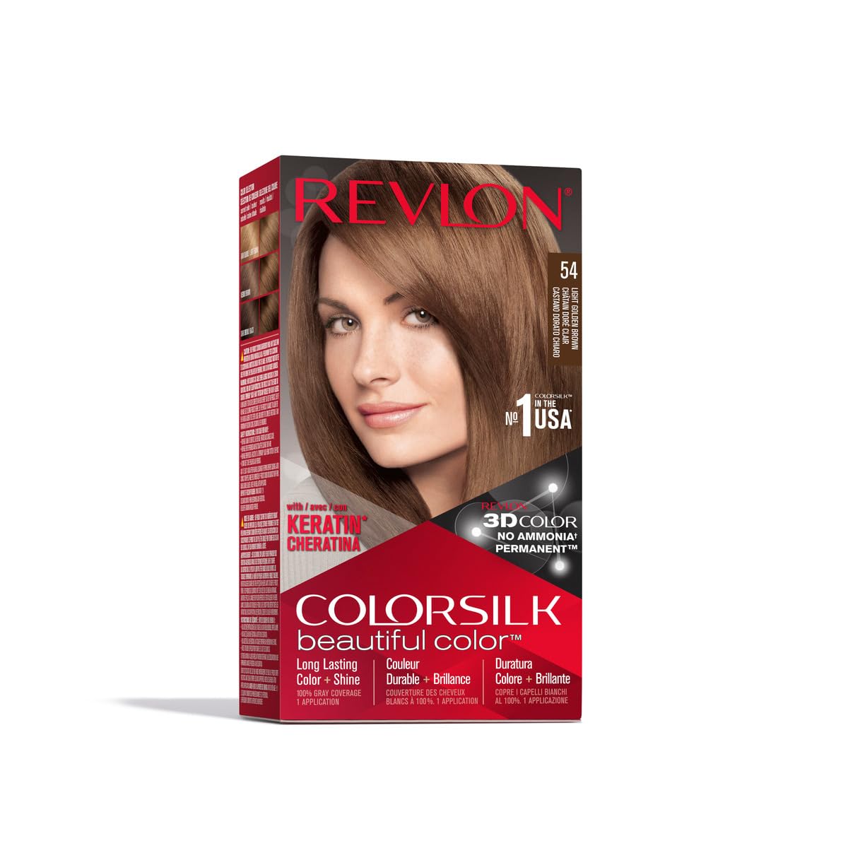 Revlon Permanent Hair Color, Permanent Hair Dye, Colorsilk with 100% Gray Coverage, Ammonia-Free, Keratin and Amino Acids, 54 Light Golden Brown, 4.4 Beauty & Personal Care REVLON