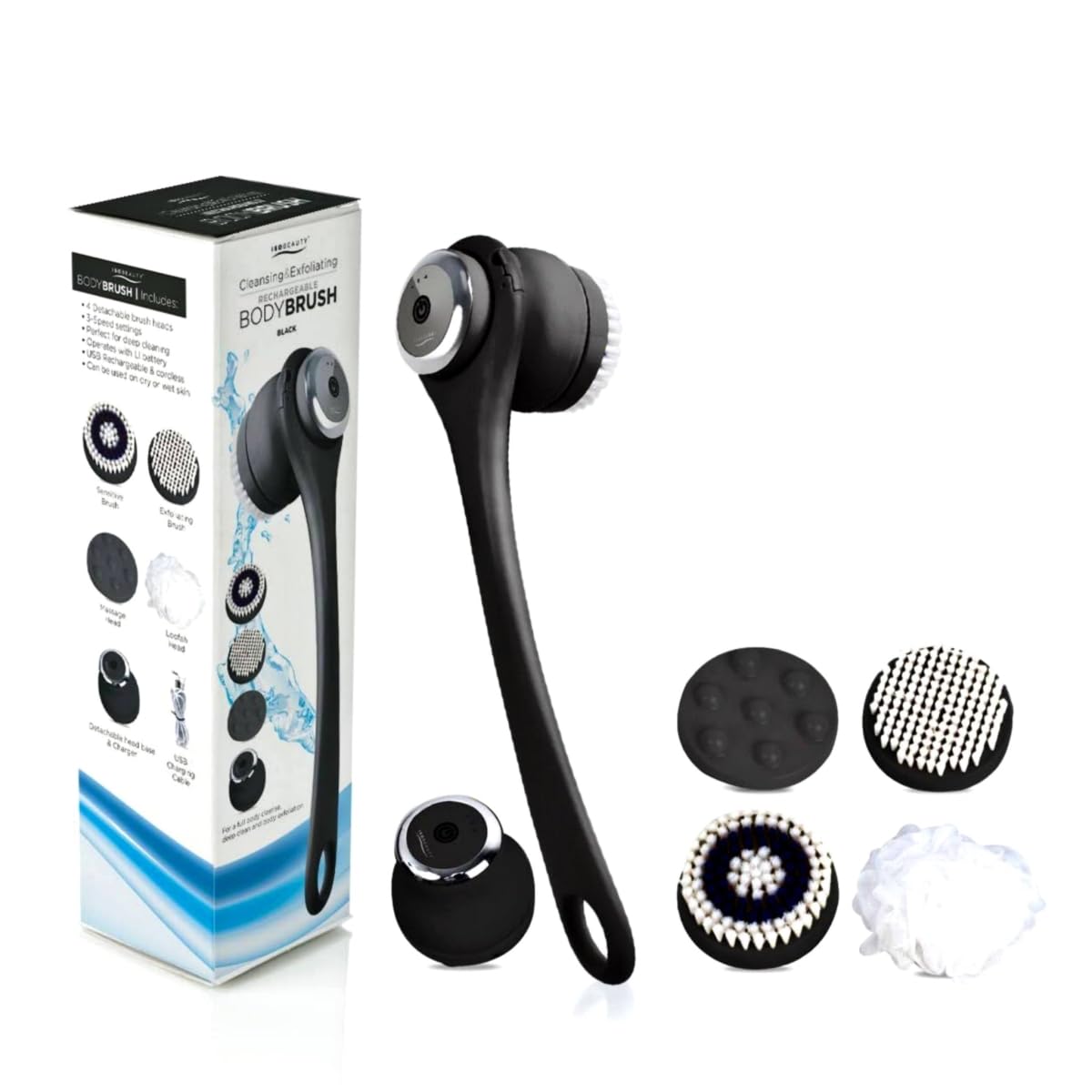 ISO Beauty ISOABBBRBLK-700 Cleansing & Exfoliating Rechargeable All-in-1 Body Brush - Black Beauty and Personal Care ISO Beauty