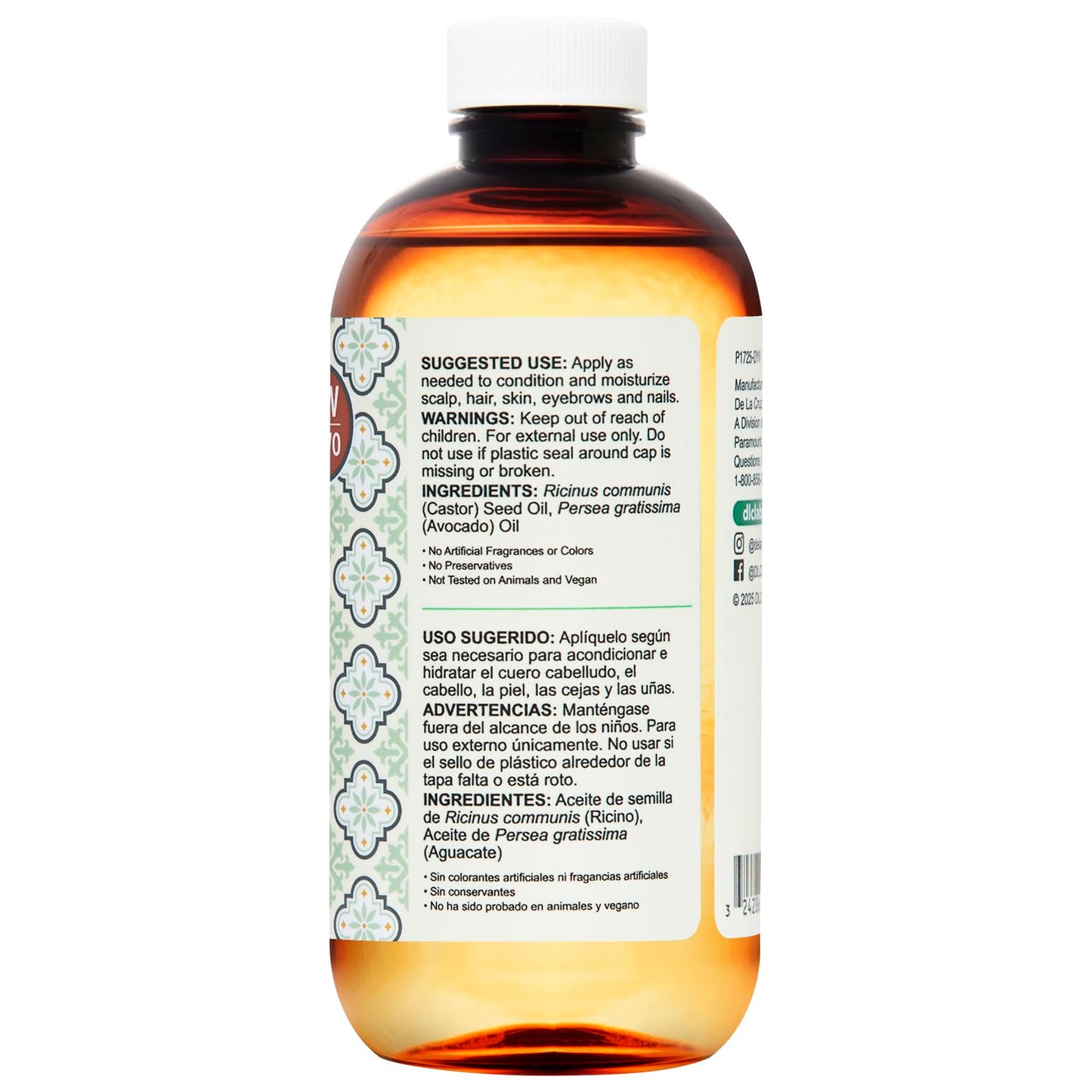 De La Cruz® Castor Infused with Avocado Hair and Skin Oil Blend 8 FL. OZ. (236 mL) Beauty & Personal Care De La Cruz