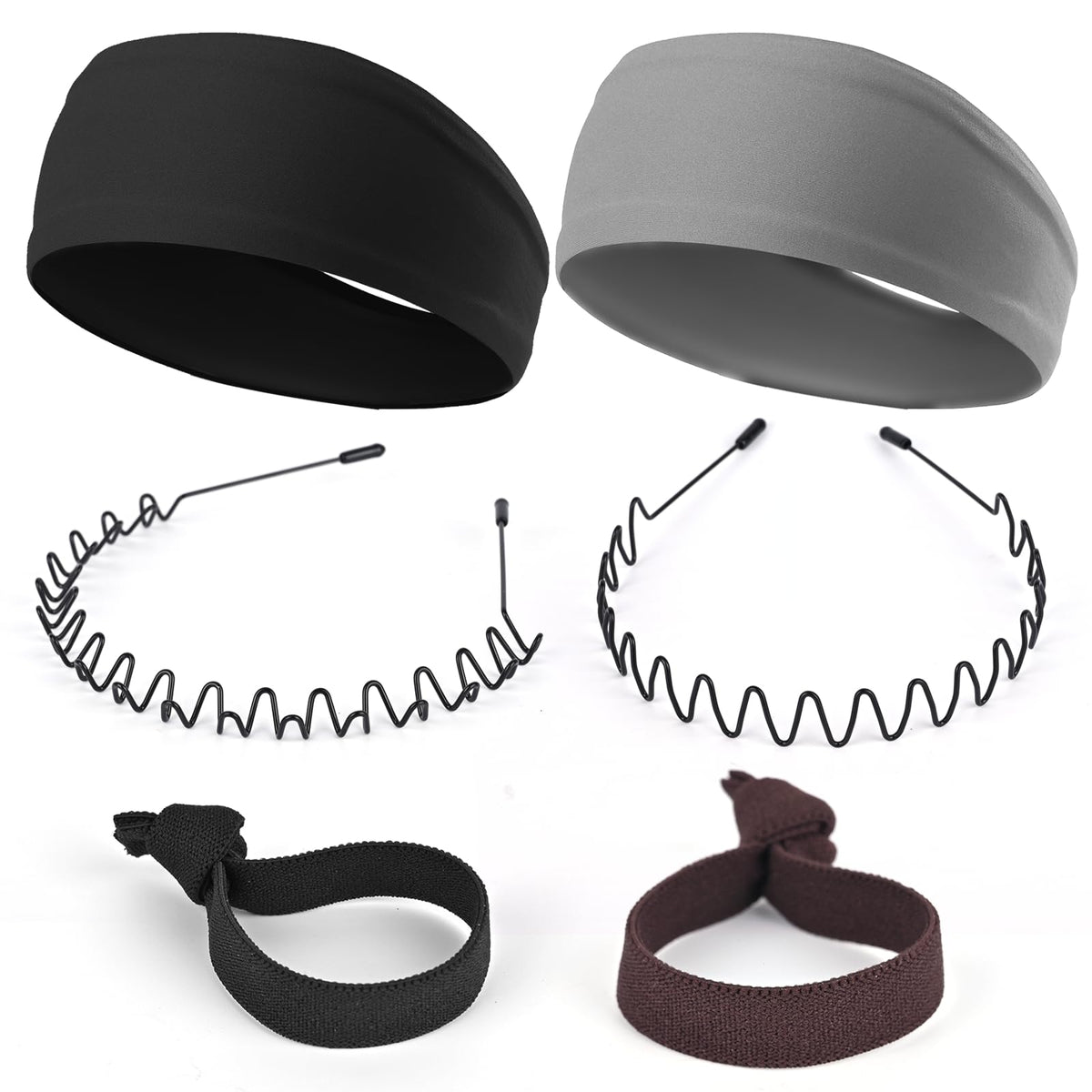 LTHYHJ Men's Metal Headband, Men's Neutral Black Wavy Spring Outdoor Sports 6-Piece Set, Headband for Men and Women, Suitable for Running, Cycling,