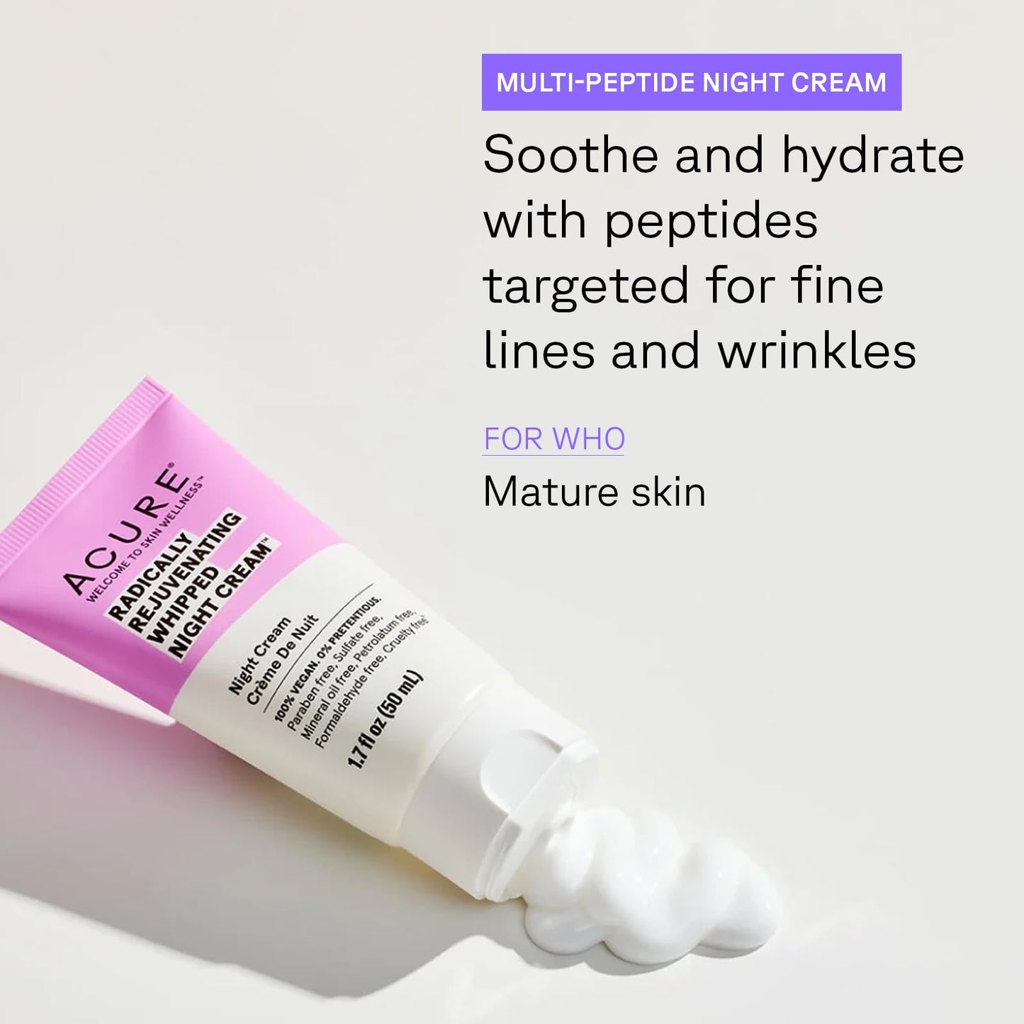 Acure Radically Rejuvenating Whipped Night Cream - Anti Aging Peptide Night Face Cream for Women & Men, Hydrating & Renewing Moisturizer for Fine Beauty & Personal Care Acure