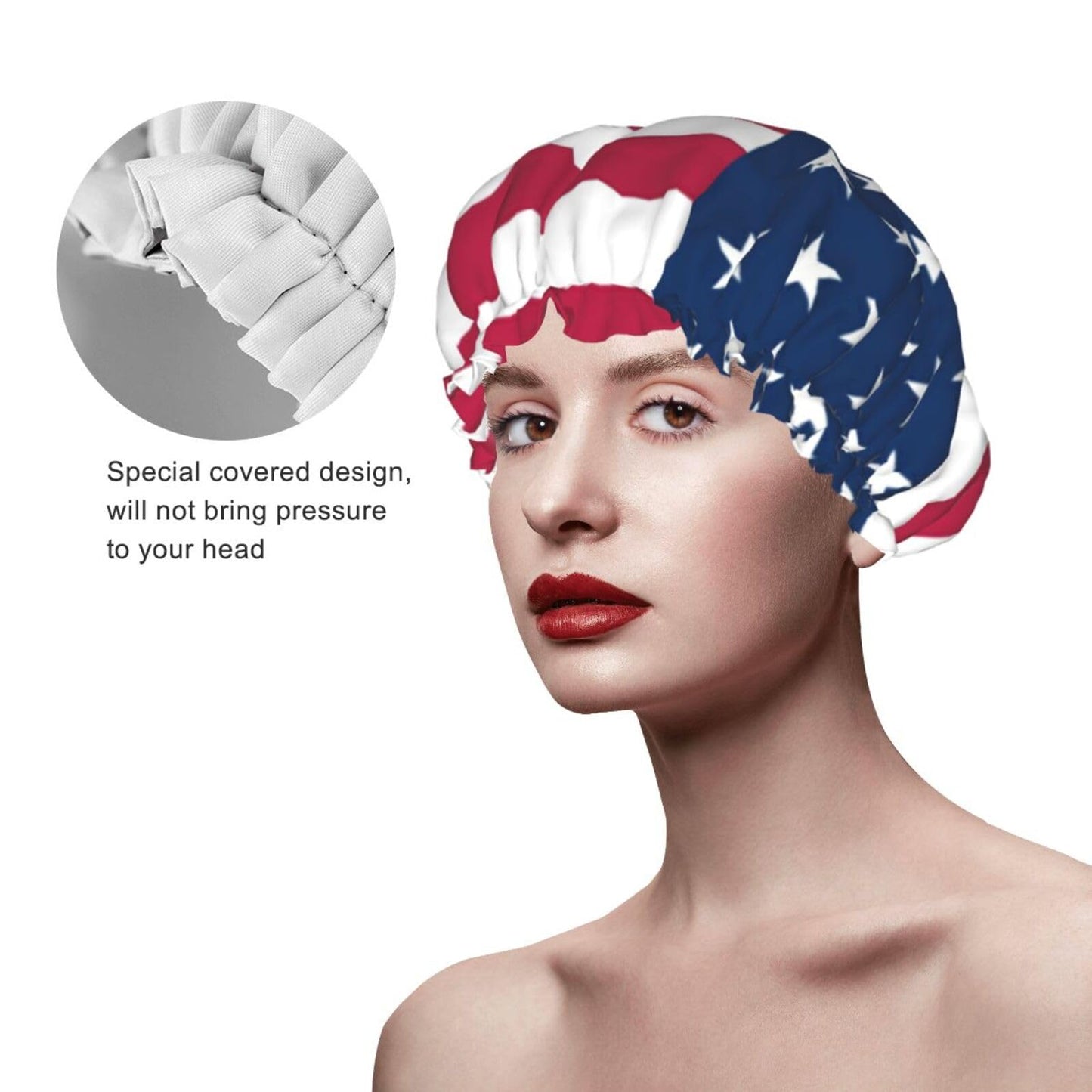 America Usa Flag Prints Shower Cap Double Layer Lined Waterproof Bathing Shower Hat Beauty and Personal Care Hayyett