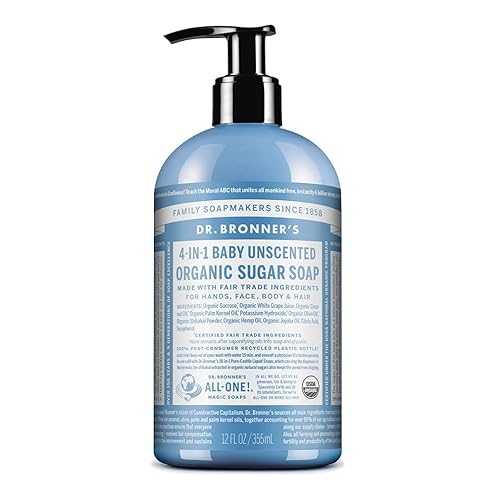 Dr. Bronner's Organic Sugar Soap (Baby Unscented, 12 Ounce) - Made with Regenerative Certified Organic Oils, Sugar & Shikakai Powder, 4-in-1 Use Beauty & Personal Care Dr. Bronner's