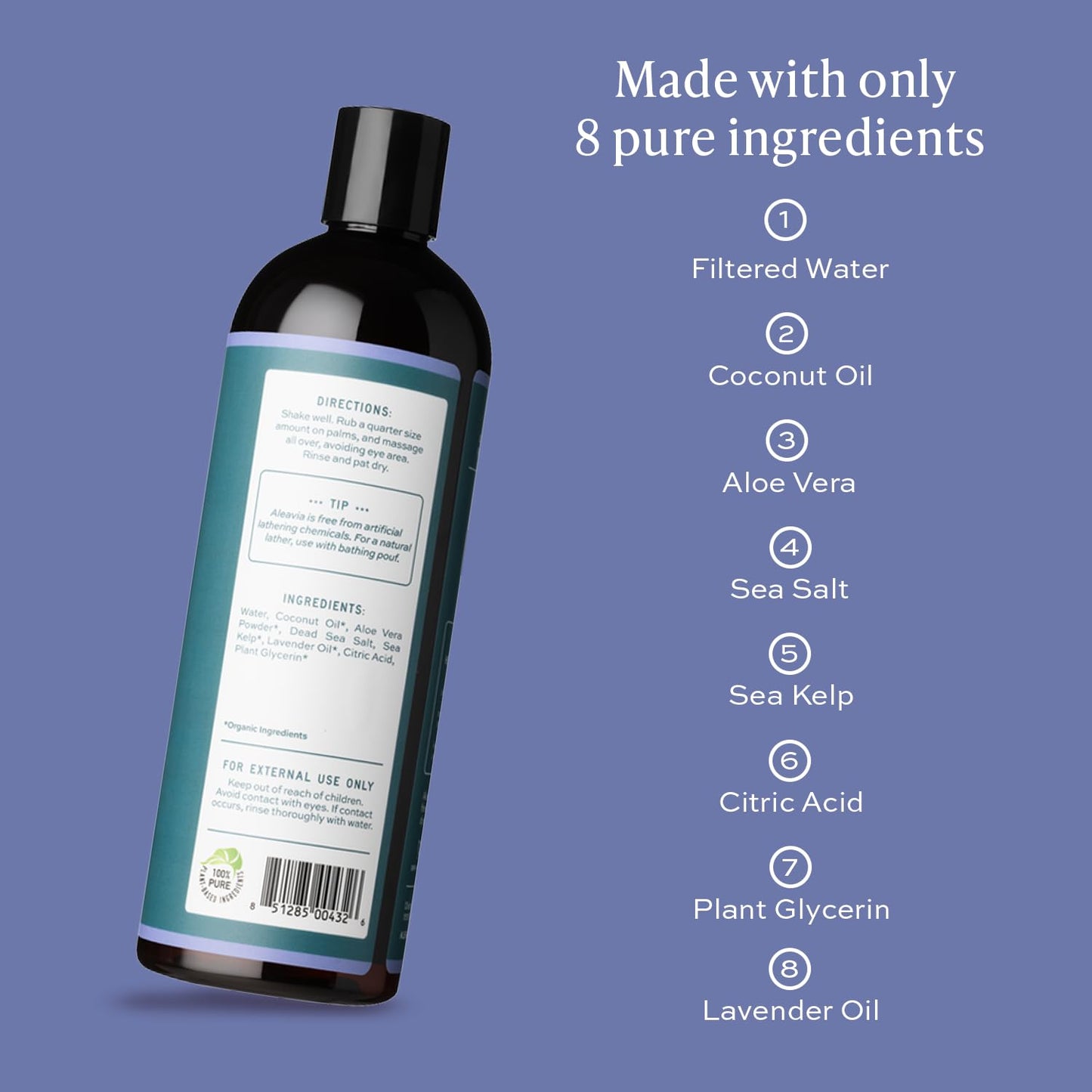 Aleavia Lavender Body Cleanse - Organic & All-Natural Prebiotic Body Wash, Scented with Pure Essential Oils - Nourish Your Skin Microbiome - 16 Oz. Beauty & Personal Care Aleavia