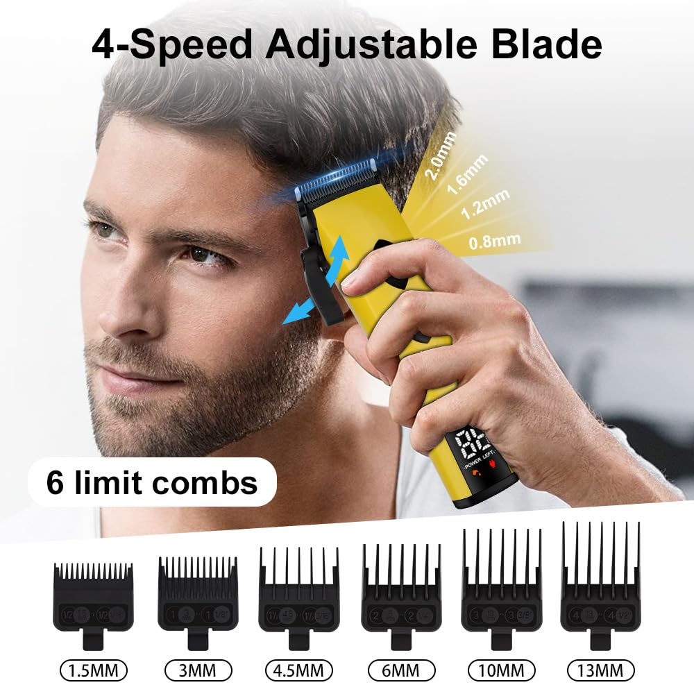 Electric Hair Clippers for Men Cordless Clipper Trimmer Set Clippers for Hair Cutting Kit with 6 Limit Combs 4 Speed Adjustable Blade LED Hair Beauty and Personal Care GLESVOWIO