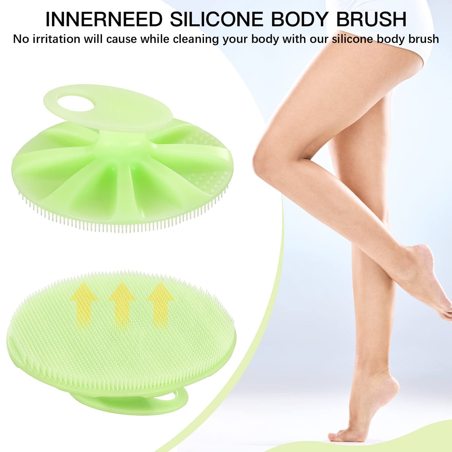 INNERNEED Food-Grade Soft Silicone Body Cleansing Brush Shower Scrubber, Gentle Exfoliating and Massage for All Kinds of Skin (Green) Beauty & Personal Care INNERNEED