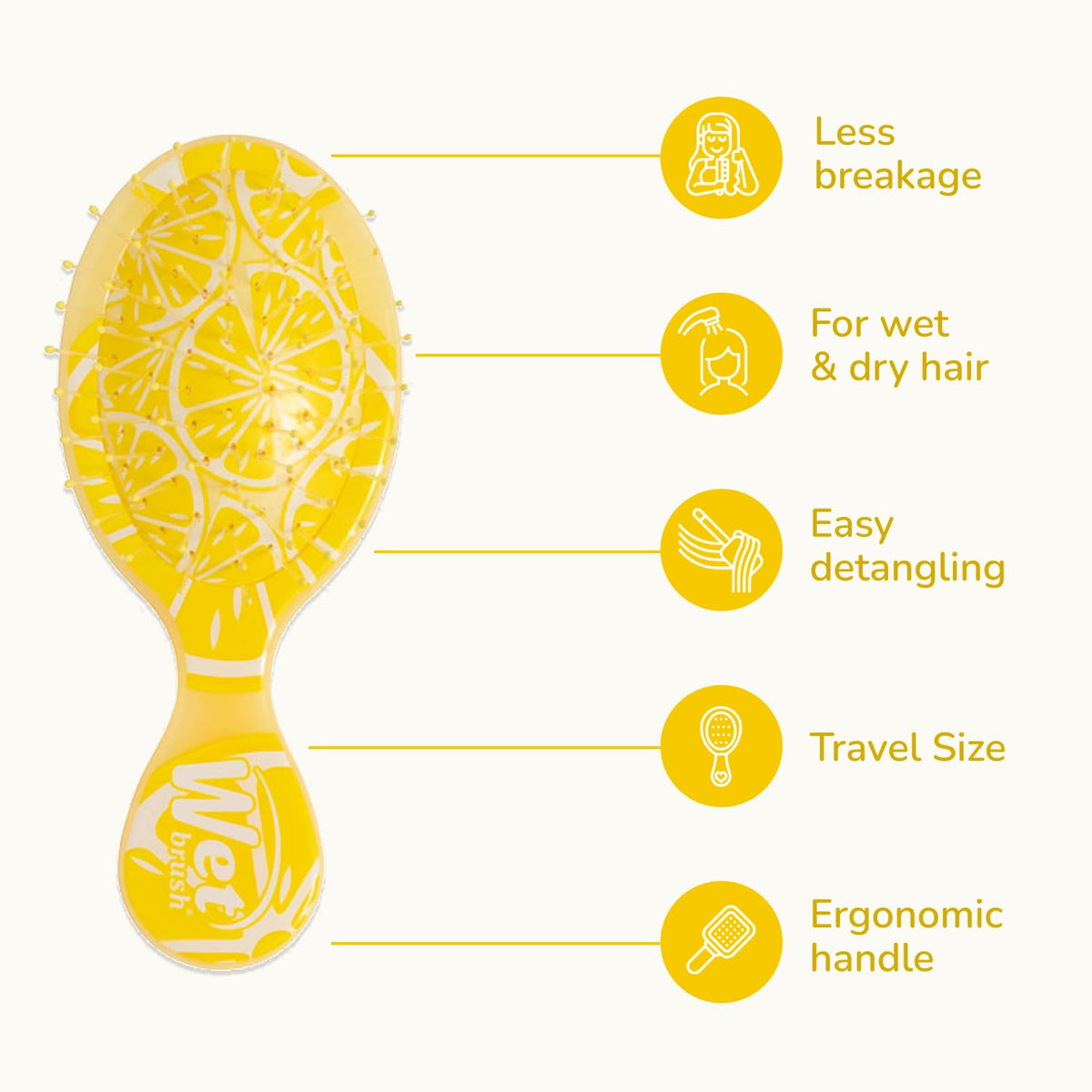 Wet Brush Mini Detangler Hair Brush, Lemon (Tutti Fruitti), Detangling Travel Hairbrush, Ultra-Soft IntelliFlex Bristles Glide Through Tangles with