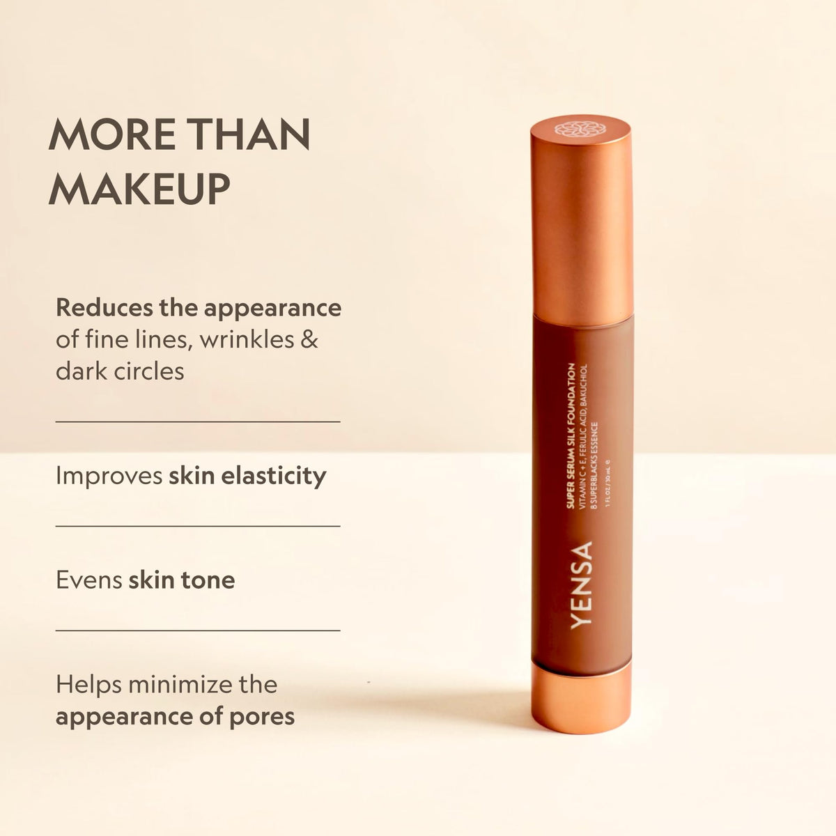 YENSA Super Serum Silk Foundation - Hydrating, Full Coverage Foundation with Vitamin C & Bakuchiol Oil - Blurs Imperfections & Evens Skin Tone -