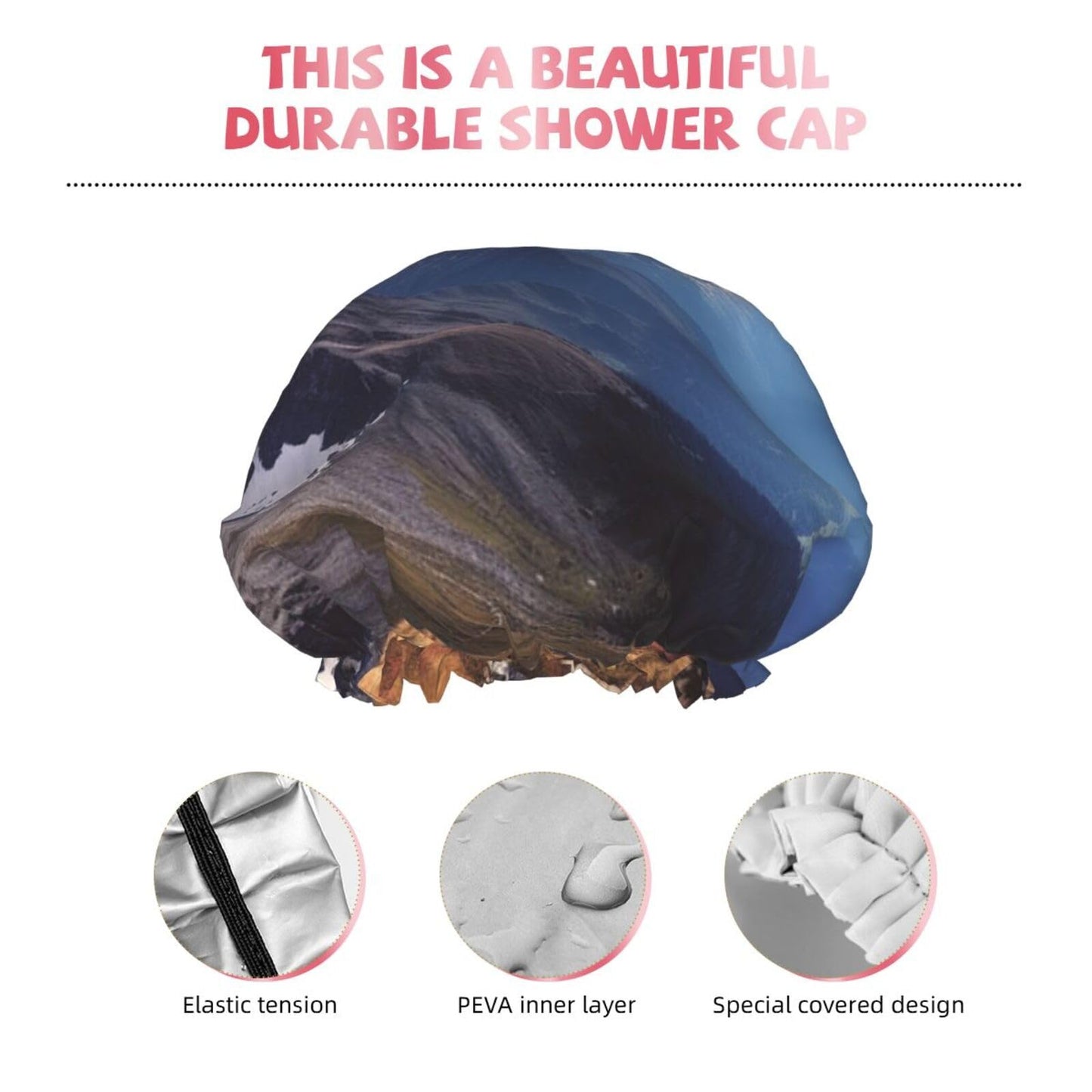 Alps Panorama Shower Cap For Women Reusable Double Layers Bathing Bath Cap Hair Caps Waterproof Elastic Band Ladies Spa Salon Shower Hat Hair Caps Beauty and Personal Care GDSHJKLW