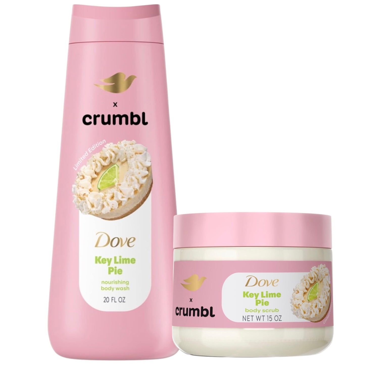 Dove x crumbl Limited Edition Key Lime Pie Nourishing Body Wash, 20 fl oz and Body Scrub, 15 oz Set Beauty & Personal Care Dove
