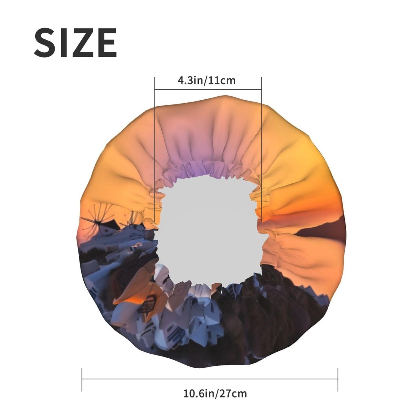 Greece Island Sunset Landscape Shower Cap for Women Men Large Reusable Shower Bonnet Double-Layer Waterproof Bath Caps Elastic Band Hair Hat for All Beauty and Personal Care BWLHJKE