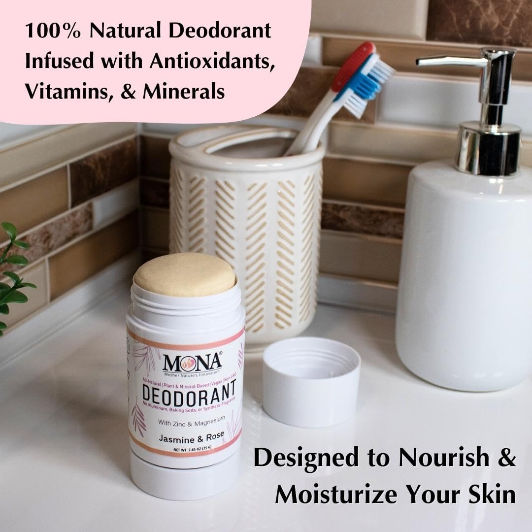 MONA BRANDS All Natural Magnesium Deodorant for Women & Men - Aluminum, Baking Soda, & Synthetic Fragrance Free for Sensitive Skin (Jasmine Rose) Beauty and Personal Care MONA
