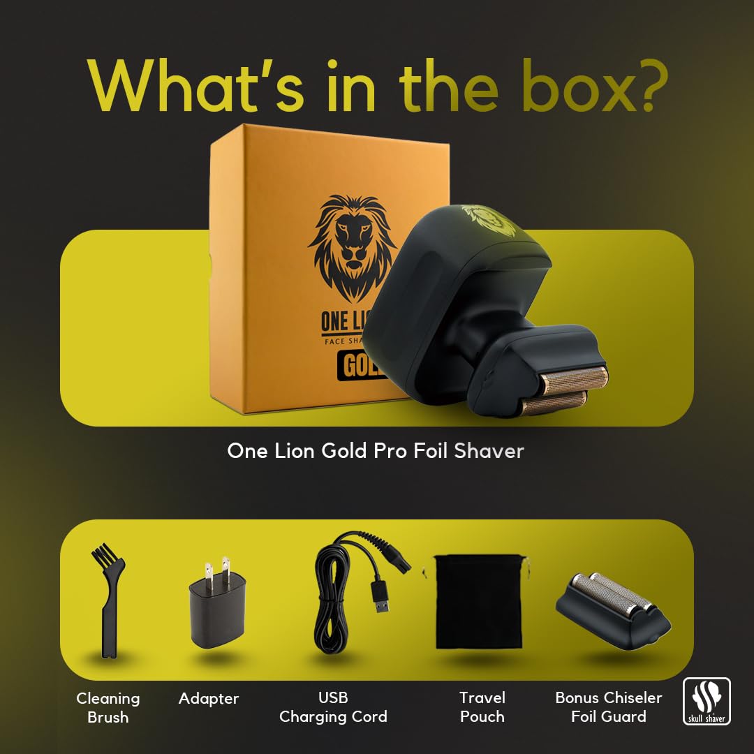 Skull Shaver One Lion Gold PRO Face Shaver for Men - Precision Grooming - Stepped Twin Foil - Ergonomic Grip - LCD Display - Cordless & Rechargeable Beauty and Personal Care Skull Shaver