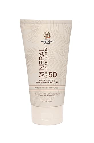 Australian Gold SPF 50 Mineral Sunscreen, 5 fl oz, Broad Spectrum Tinted Sunscreen, Gentle Protection for Every Shade, Vanishing Nude Tint, Blue Light Beauty & Personal Care Australian Gold