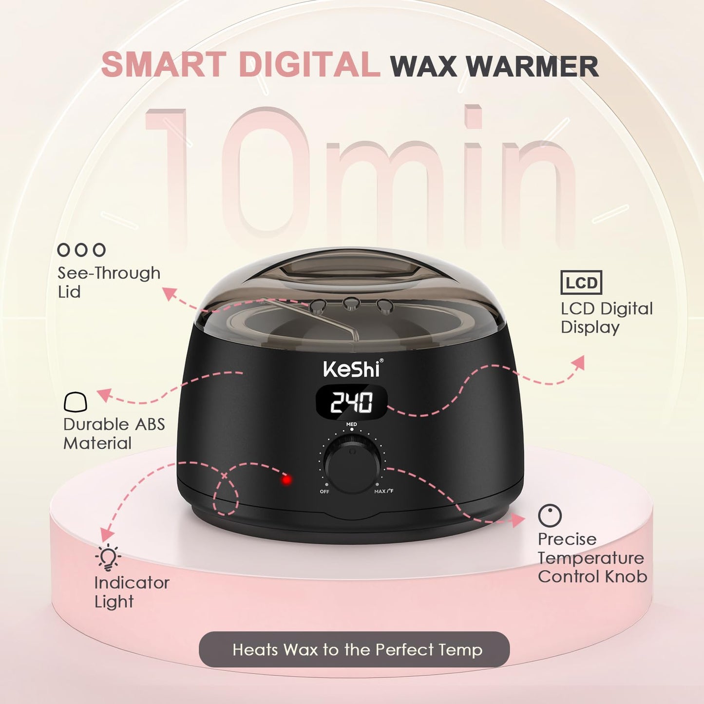 KeShi Waxing Kit for Women and Men, Digital Wax Warmer with 6 Bags Hard Wax Beads, at-Home Hair Removal Wax Kit for Full Body, Face, Eyebrow, Bikini Beauty and Personal Care KeShi