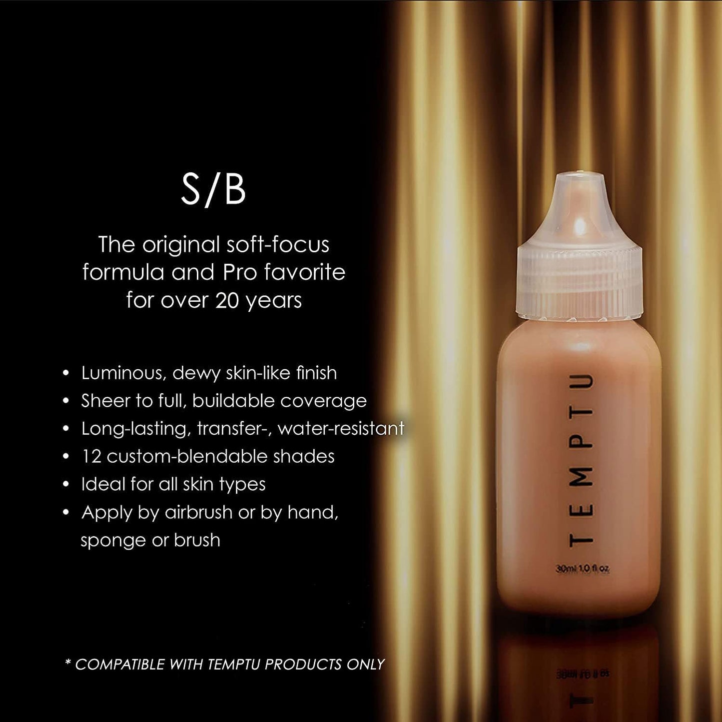 TEMPTU S/B Silicone-Based Airbrush Foundation: Professional Long-Wear Liquid Makeup, Sheer To Full Coverage For A Hydrated, Healthy-Looking Glow Beauty & Personal Care TEMPTU