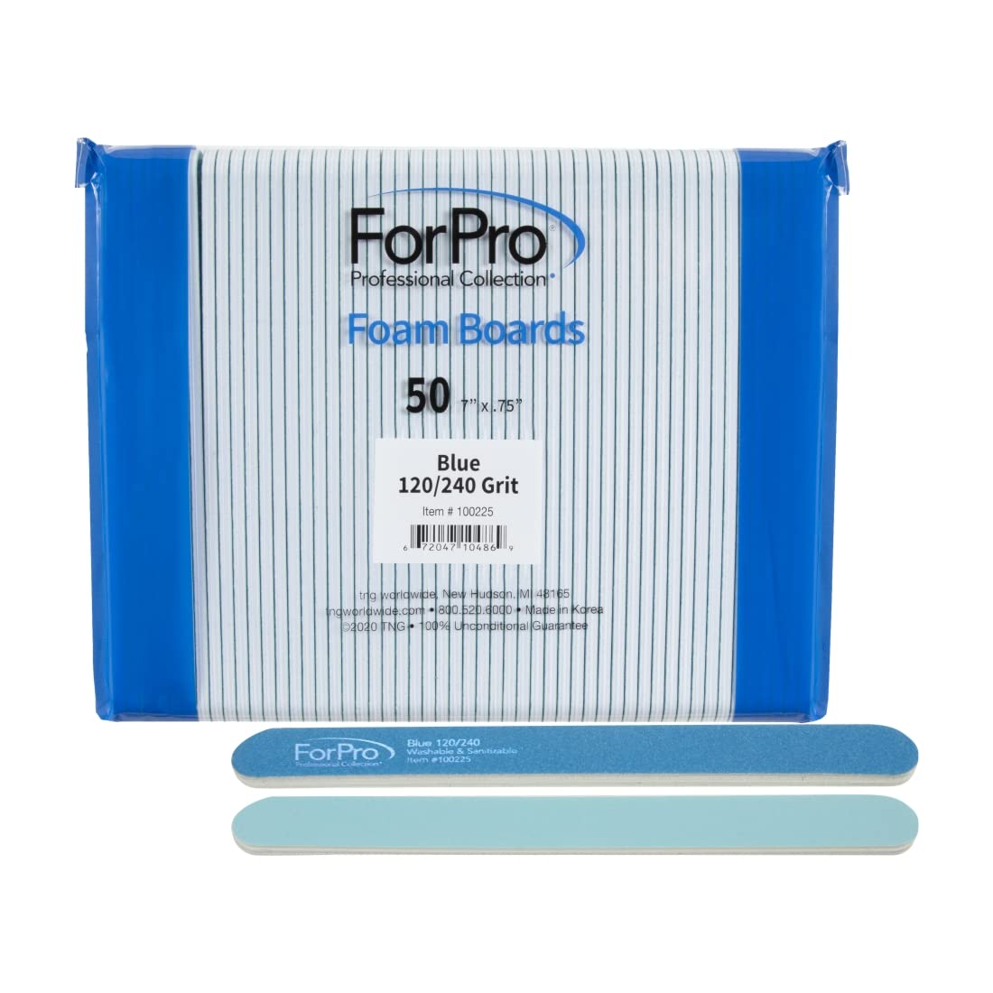 ForPro Professional Collection Blue Foam Board, 120/240 Grit, Mylar Manicure and Pedicure Nail File, 7” l x .75” w, 50 Count Beauty & Personal Care ForPro Professional Collection