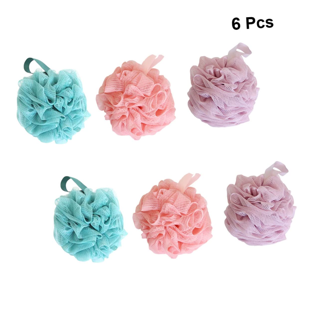 MUCKLILY 6Pcs Bath Ball Set Bubble Making Bath Puff Exfoliating Shower Sponge for Adults Soft Flowers in Purple Blue and Pink Beauty and Personal Care MUCKLILY