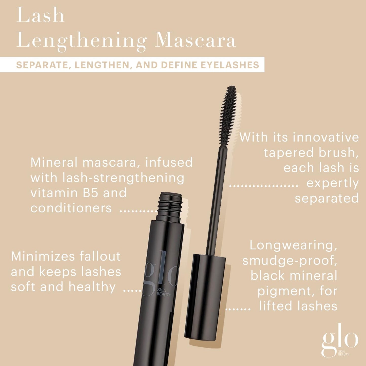 Glo Skin Beauty Lash Lengthening Mascara - Separate, Lengthen and Define Eyelashes, Mineral Makeup for Flawlessly Full & Lustrous Lashes Beauty & Personal Care Glo Skin Beauty