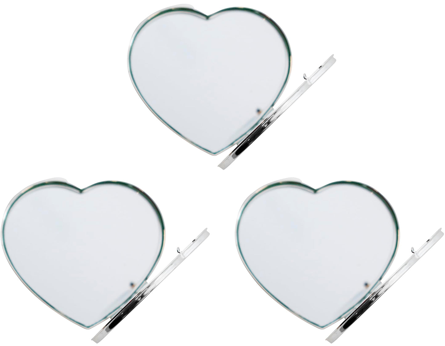 Stephanie Imports Set of 3 Slim Heart-Shaped Double Sided Magnifying Compact Mirrors (Large, Silver) Beauty & Personal Care Stephanie Imports