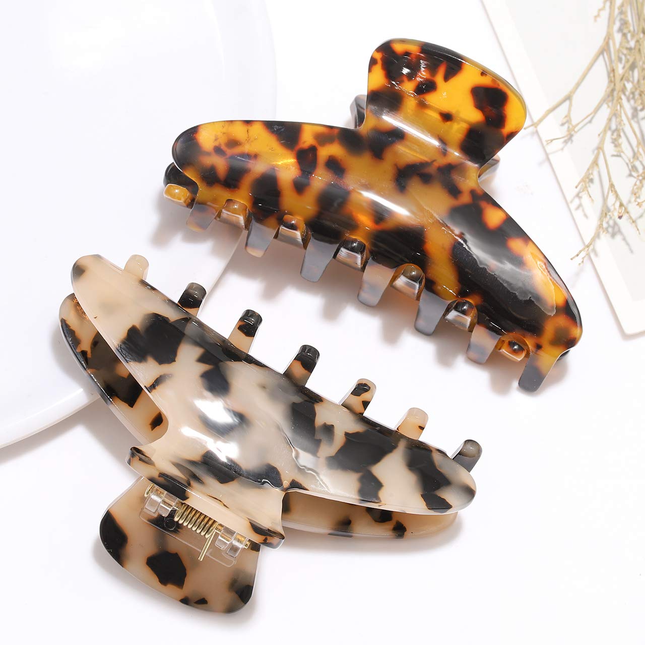 PHALIN Large Tortoise Shell Hair Clip Claws for Women Girls Jumbo Acetate Hair Catch Barrettes Strong Hold French Designed Hair Jaw Clamps for Thick Beauty & Personal Care PHALIN