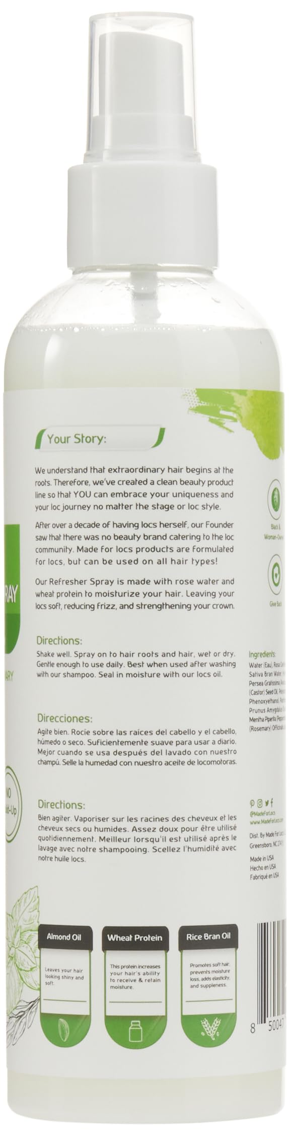 Made For Locs Vegan Rose Water Refresher Spray | Locs Moisturizer | Locs Deodorizer | Amazing Scents (Peppermint, 8 oz) Beauty & Personal Care MFL MADE FOR LOCS