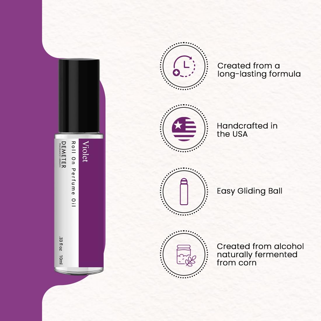 DEMETER Violet Roll On Perfume Oil, 0.33 Oz, Long-Lasting Beauty & Personal Care DEMETER