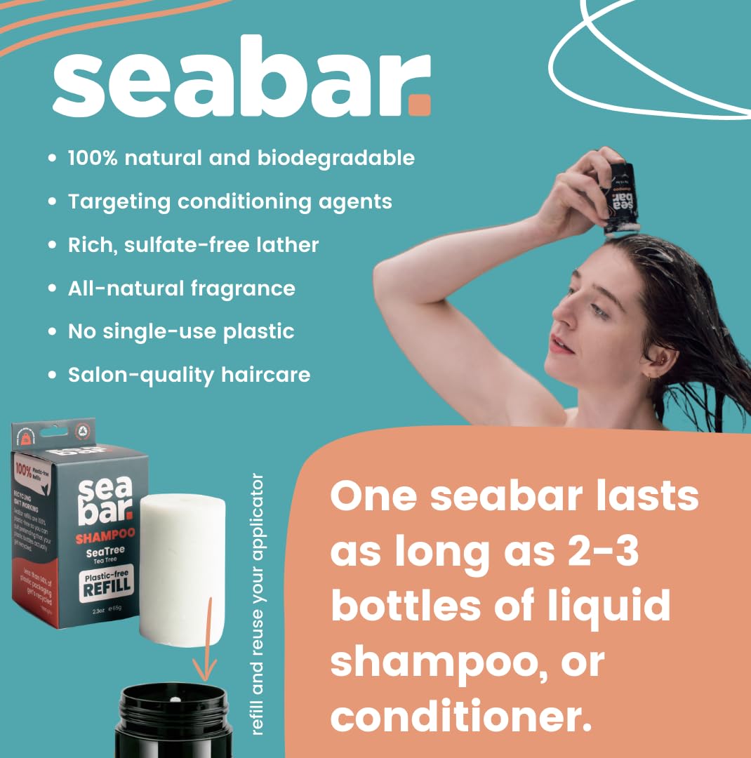SeaBar Shampoo & Conditioner Bar Set - All Natural Hair Shampoo - Vegan, Sulfate-Free, Eco Friendly Zero Waste Reusable Packaging with Travel Beauty & Personal Care SeaBar