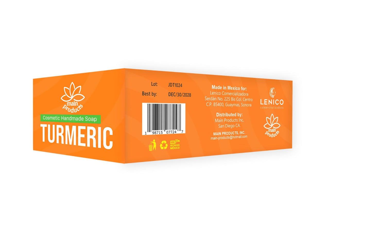 Turmeric Soap Bar for Face and Body 5.29oz, Handmade Cosmetic Soap. Hypoallergenic Jabon de Curcuma Beauty & Personal Care Lenico Comercializadora
