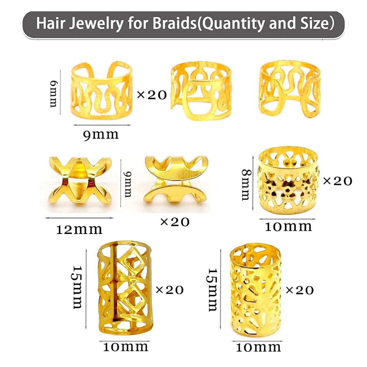 LEILEIXI 100 PCS Gold Dreadlock Locs Accessories for Hair, Hair Jewelry for Braids Hair Rings for Women and Girls, Adjustable Cuffs Braiding Hair Beauty & Personal Care LEILEIXI