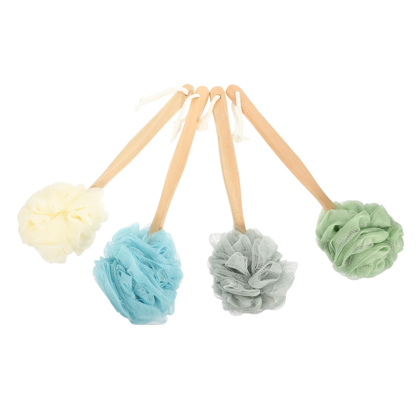 PartyKindom 4pcs Nylon Shower Body Brush Wooden Handle Exfoliating Bath Scrubber for Back Cleaning Gray Green White Beauty and Personal Care PartyKindom