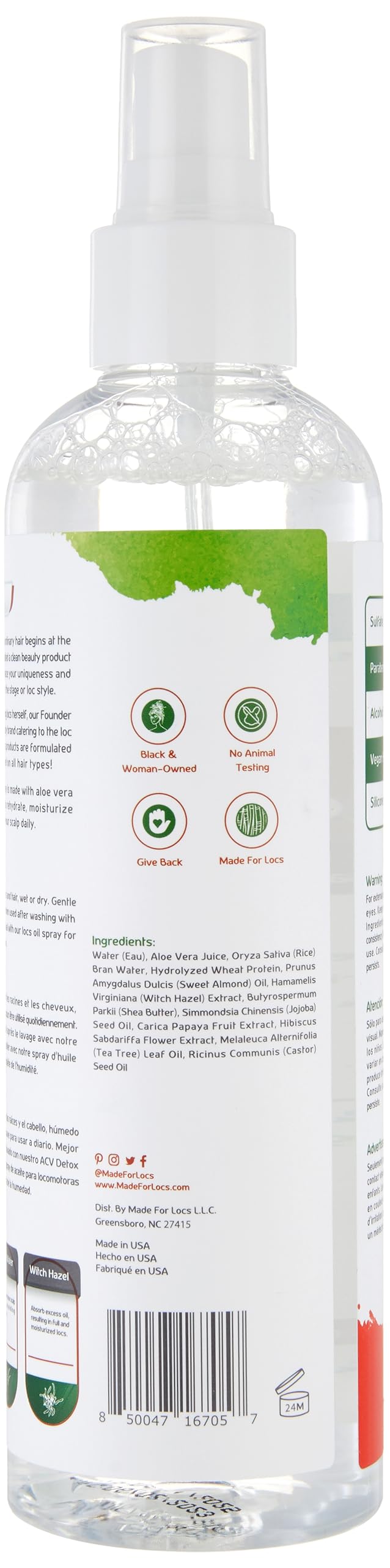 Made For Locs Vegan Aloe Refresher Spray | Hydrating Moisturizer for Locs & Dreadlocks, Natural Hair Care | Nourishing Locs Spray with Aloe Vera, 8 oz Beauty & Personal Care MFL MADE FOR LOCS
