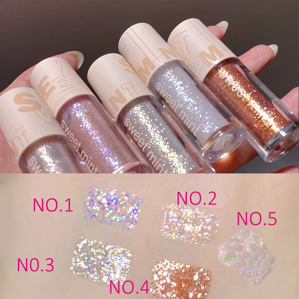 Aolailiya 5pcs Liquid Glitter Eyeshadow set- Sparkling Metallic High Pigmented Glitter Eye Shadow Korean Crystals Makeup, Quick Drying Long Lasting Beauty & Personal Care Aolailiya