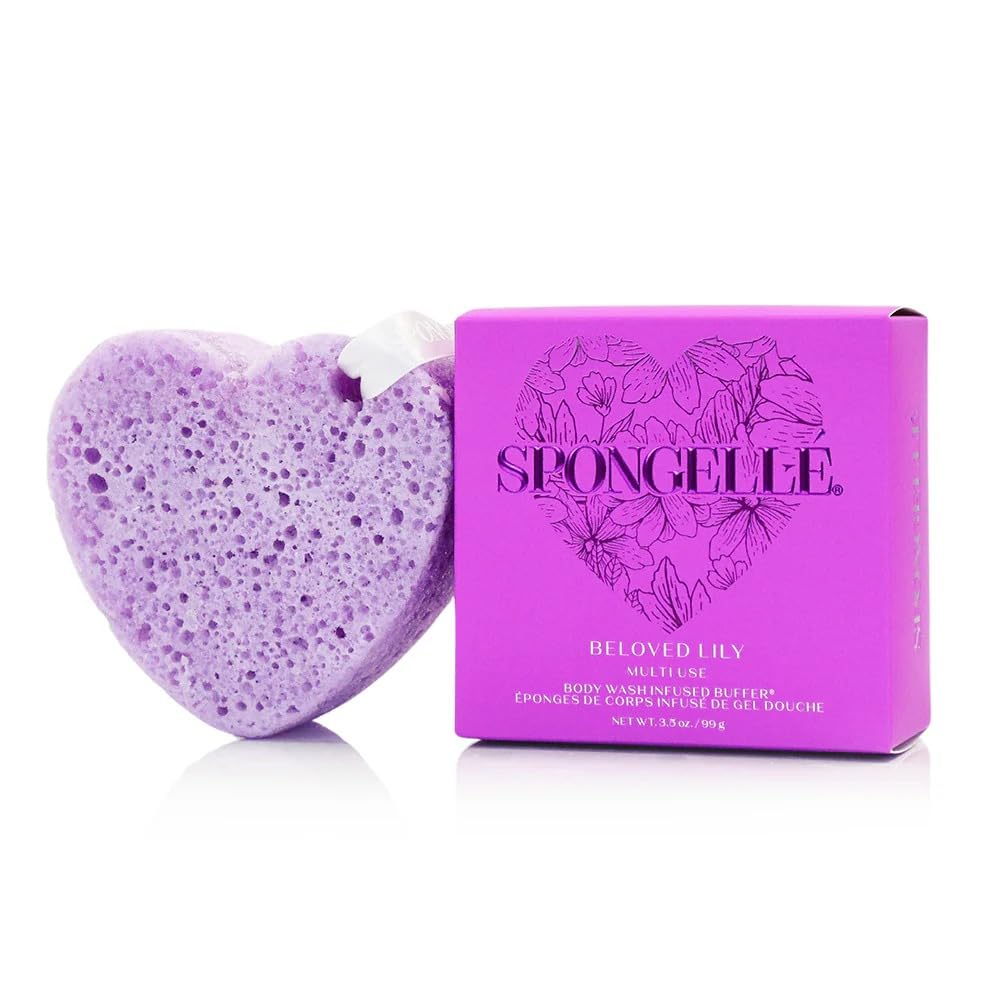 Spongellé Beloved Lily Heart Bath Sponge - Built-in Body Wash & Body Scrubber, Shower Loofah Sponge for Women - 20+ uses Beauty and Personal Care SPONGELLÉ