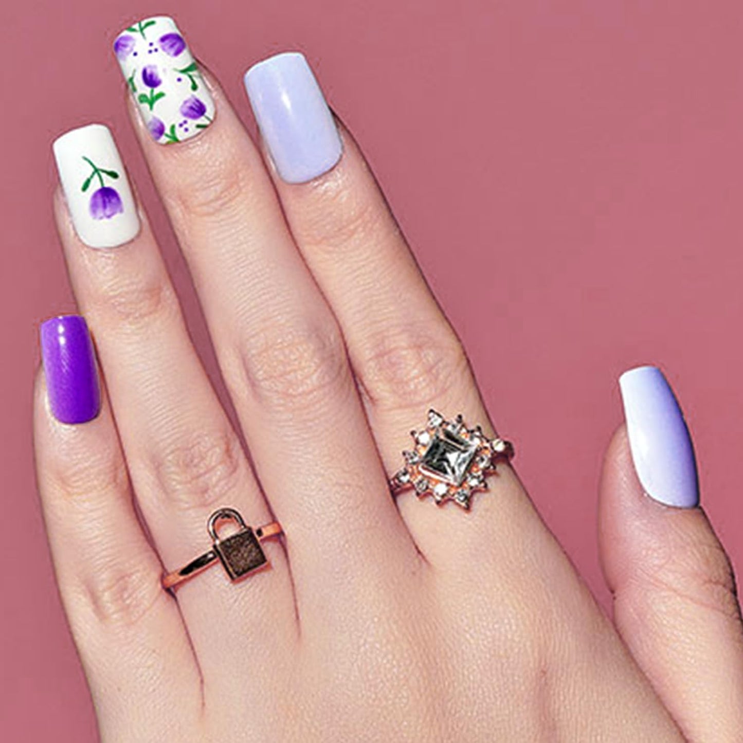 GLAMERMAID Dark Purple Press on Nails Medium Square, Floral Blossom Deep Purple Gel False Nals, Tulip Glue on Nails Kit for Women, Natural Lavender Beauty & Personal Care GLAMERMAID